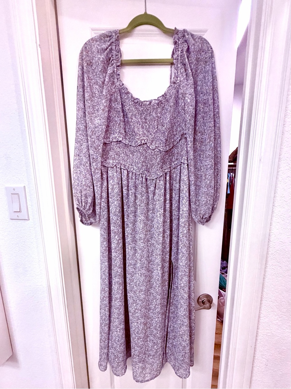 ASTR Smocked Dusty Blue Floral Dress